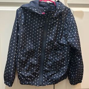 GAP Kids windbreaker or rain jacket in navy blue with white polkadots EUC